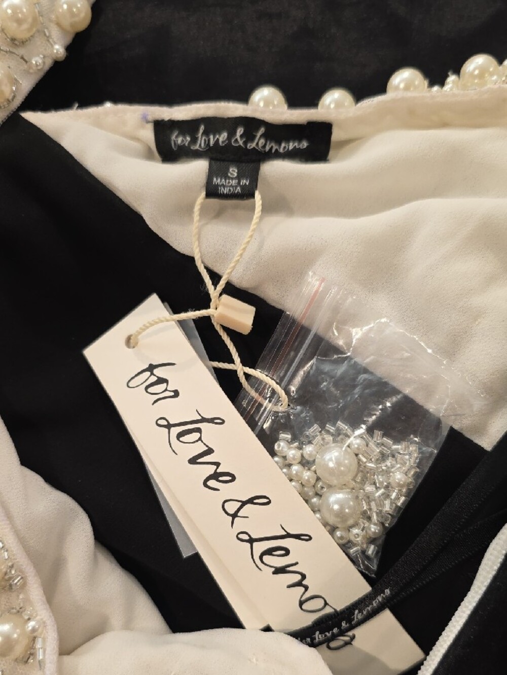 NEW $329 FOR LOVE AND LEMONS PEARLY BOW MINI DRESS IN BLACK SIZE S - Picture 15 of 16